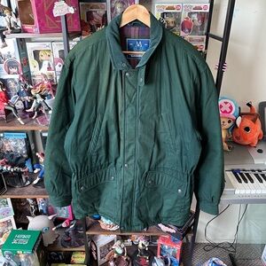 Vintage Members Only Military Style Quilted Jacket M Green Plaid Lined Sun Faded